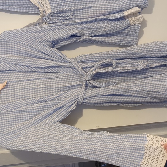 Blue Gingham Rayon Women's Vintage Style Sleepwear Set Shorts Cami Robe Small - Picture 2 of 8